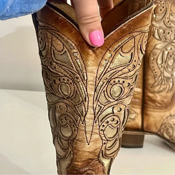 Corral Teens Leather Western Boots Size 2 - Picture 13 of 13